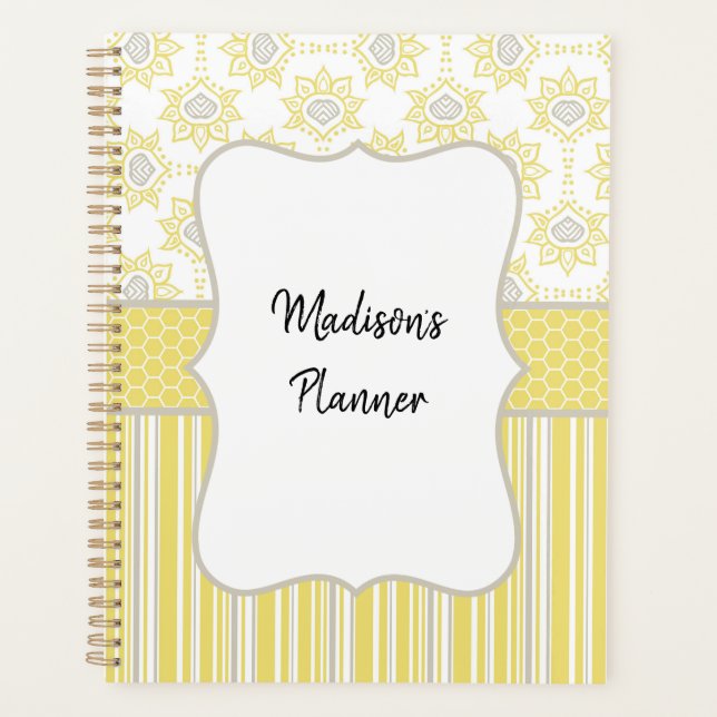 Agenda Planner de Personalizado amarillo y gris de abeja (Anverso)