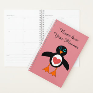 Agenda Planner de Personalizado de Pingüino Cute Love Hea