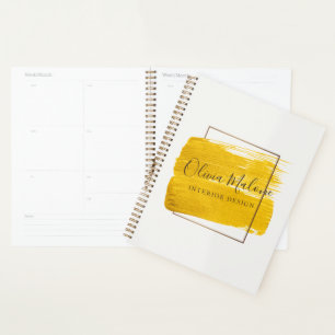 Agenda Planner de pintura de color oro con marco moderno
