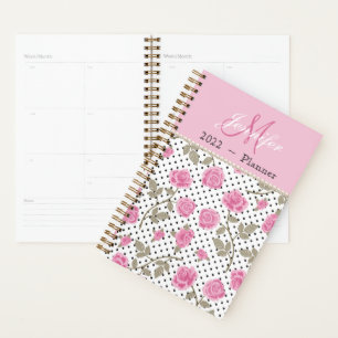 Agenda Planner de puntos de polka y rosas rosadas de Shab