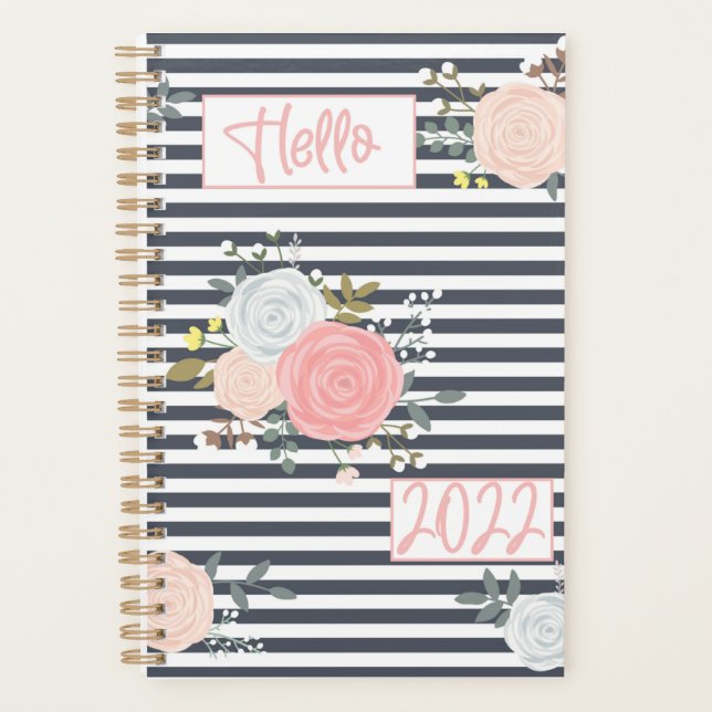 Agenda Planner de raya floral Bonito 2022 para ella (Anverso)