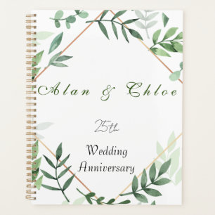 Agenda Planner de regalo Boda 25º botánico blanco + verde