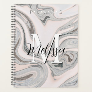 Agenda Planner de resumen de monograma moderno gris blanc