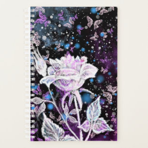 Agenda Planner de rosa blanco y mariposas