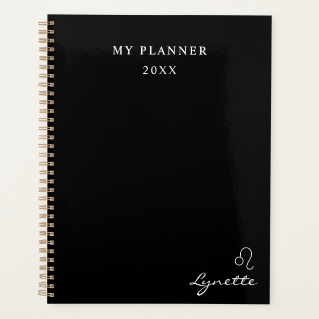 Agenda Planner de Rótulo Leo Zodiac en blanco y negro 202 (Anverso)