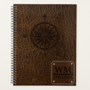 Agenda Planner de textura de cuero marrón falso