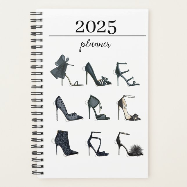 Agenda Planner de zapatos de moda de 12 meses 2025 (Anverso)