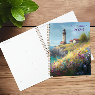 Agenda Planner del faro de la cima del acantilado de flor
