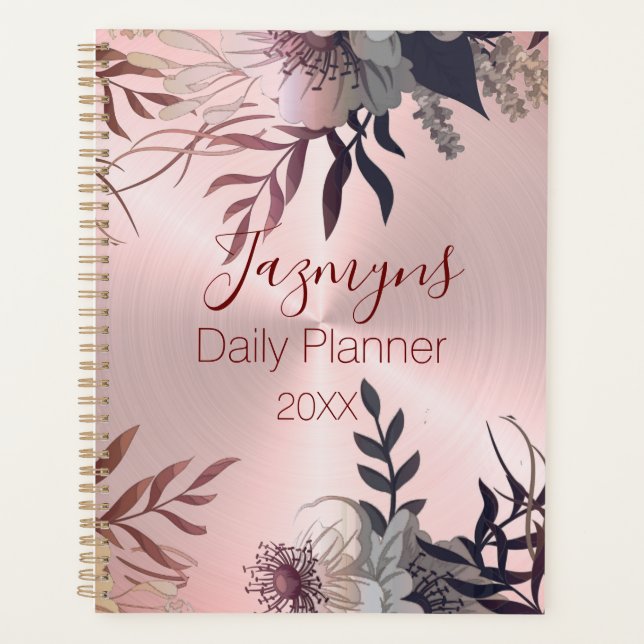 Agenda Planner diario personalizado botánico de Rubor ros (Anverso)