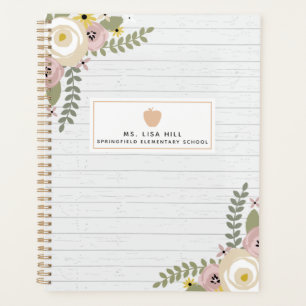 Agenda Planner docente floral en madera gris