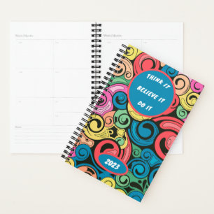 Agenda Planner editable, sin fecha, arte colorido, 2023