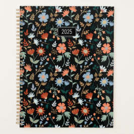 Agenda Planner Elegant Flowers Black Naranja Blue Floral