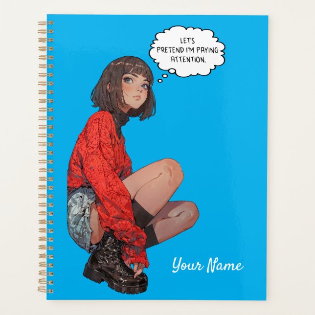 Agenda Planner - Elegante Chica de anime en suéter rojo (Anverso)