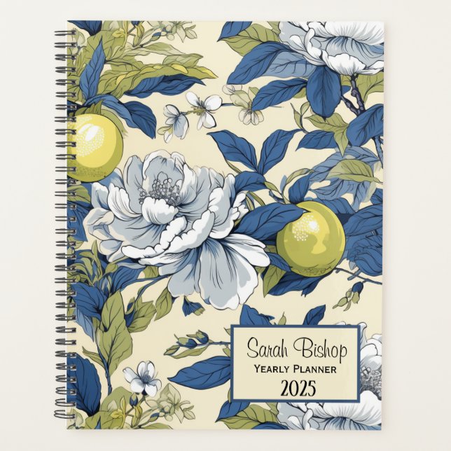 Agenda Planner floral azul y verde (Anverso)