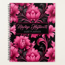 Agenda Planner floral barroco rosa y negro