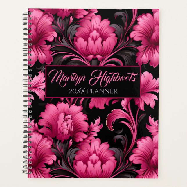 Agenda Planner floral barroco rosa y negro (Anverso)