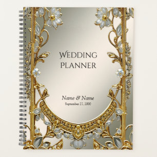 Agenda Planner floral blanco de ornato dorado