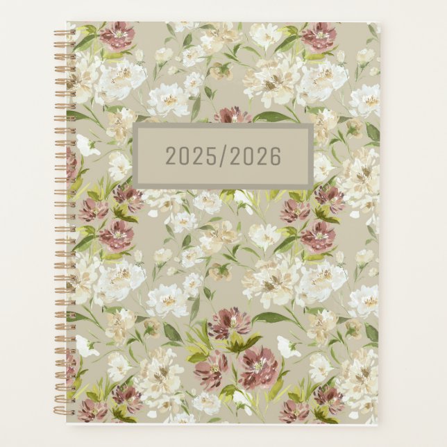 Agenda Planner Floral Burgundy Cream Day 2025/2026 (Anverso)