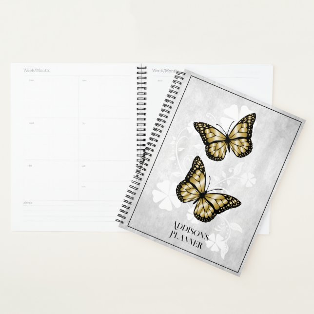 Agenda Planner floral de mariposa dorada (Demostración)