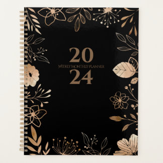Agenda Planner Floral Gold & Black 2024