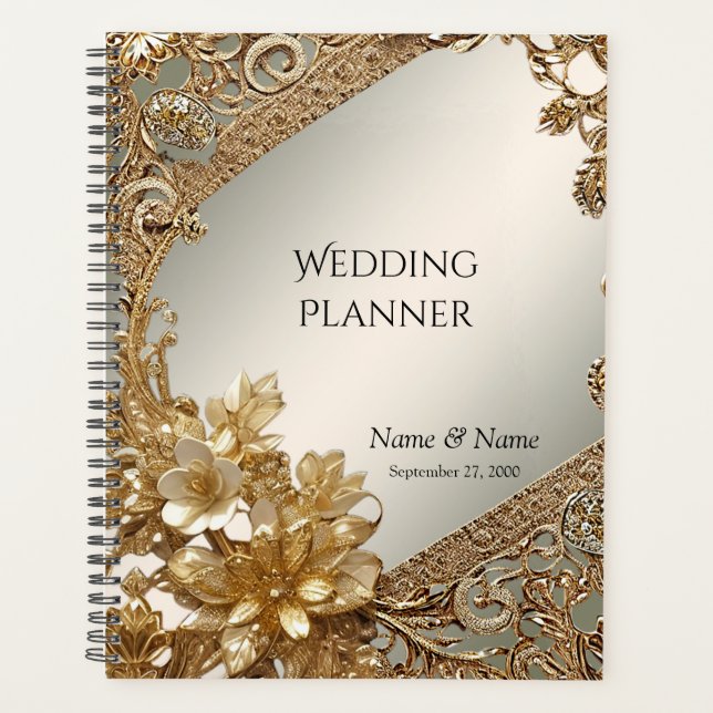 Agenda Planner floral ornato de oro moderno (Anverso)