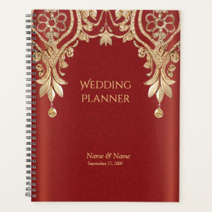 Agenda Planner floral rojo de oro moderno