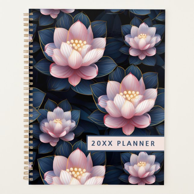 Agenda Planner floral rosa y azul de Lotus (Anverso)