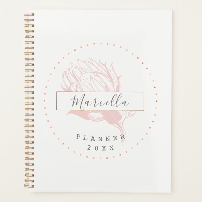 Agenda Planner floral rosado monogramado moderno (Anverso)