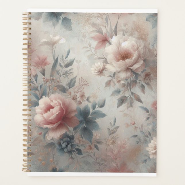 Agenda Planner floral suave - acuarela rosa y dorada (Anverso)