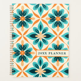 Agenda Planner floral verde azulado y tangerino de mediad