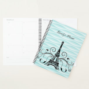 Agenda Planner floreciente de la Torre Eiffel verde azula