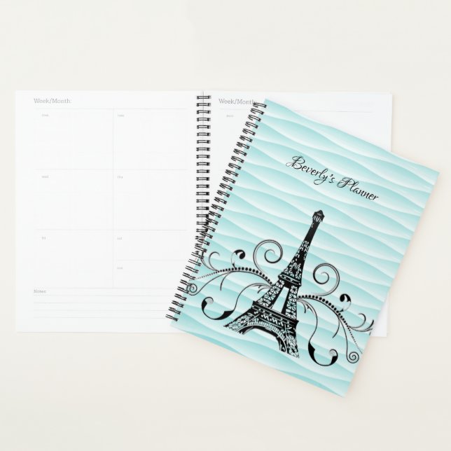 Agenda Planner floreciente de la Torre Eiffel verde azula (Demostración)