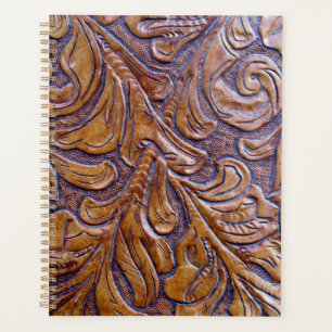 Agenda Planner Grabado en relieve de la cartera de cuero