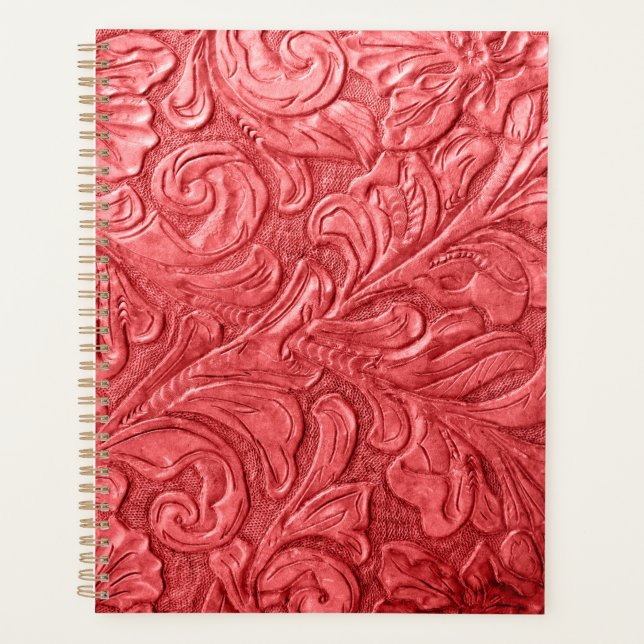 Agenda Planner Grabado en relieve rojo de textura de la c (Anverso)