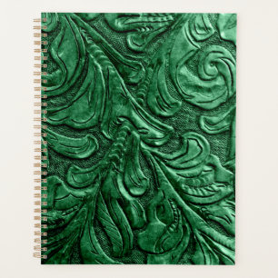 Agenda Planner Grabado en relieve verde de la bolsa de cu