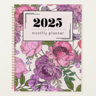 Agenda Planner mensual de arte de línea floral 2025