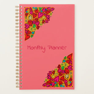 Agenda Planner mensual de corazones y flores