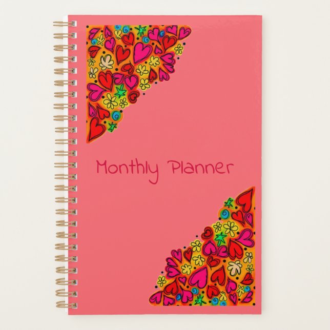 Agenda Planner mensual de corazones y flores (Anverso)
