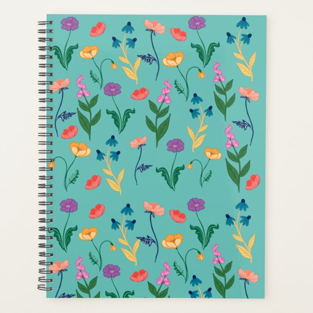Agenda Planner mensual de flores silvestres en turquesa (Anverso)