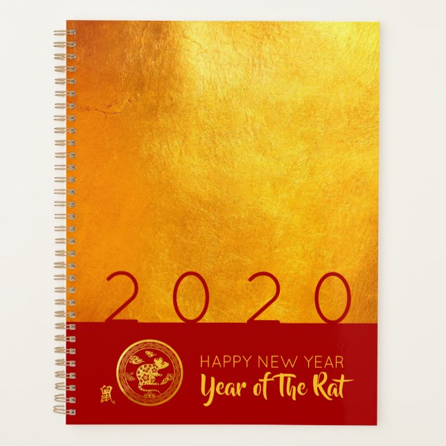 Agenda Planner moderno de 2020 de Red Gold Chinese Rat (Anverso)