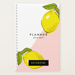 Agenda Planner moderno de bloques de limón y rosa