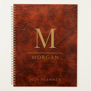 Agenda Planner moderno de Gold Brown con Monogramed 2025