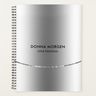 Agenda Planner moderno de rayas de plata brillante