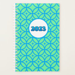 Agenda Planner moderno del patrón Círculo azul verde 2023