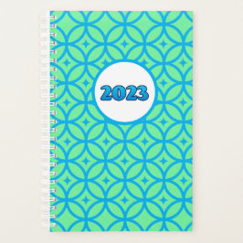 Agenda Planner moderno del patrón Círculo azul verde 2023
