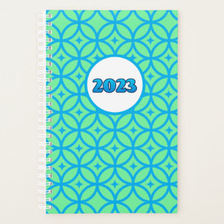 Agenda Planner moderno del patrón Círculo azul verde 2023