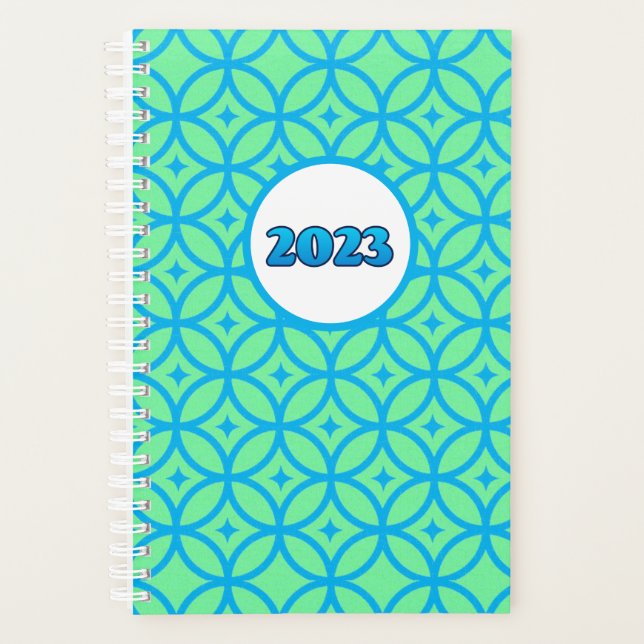 Agenda Planner moderno del patrón Círculo azul verde 2023 (Anverso)