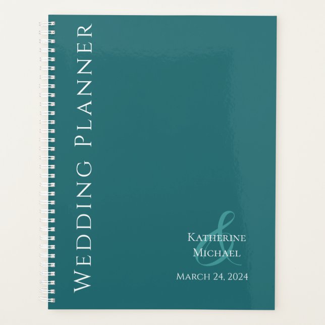 Agenda Planner moderno verde esmeralda y blanco-Boda (Anverso)