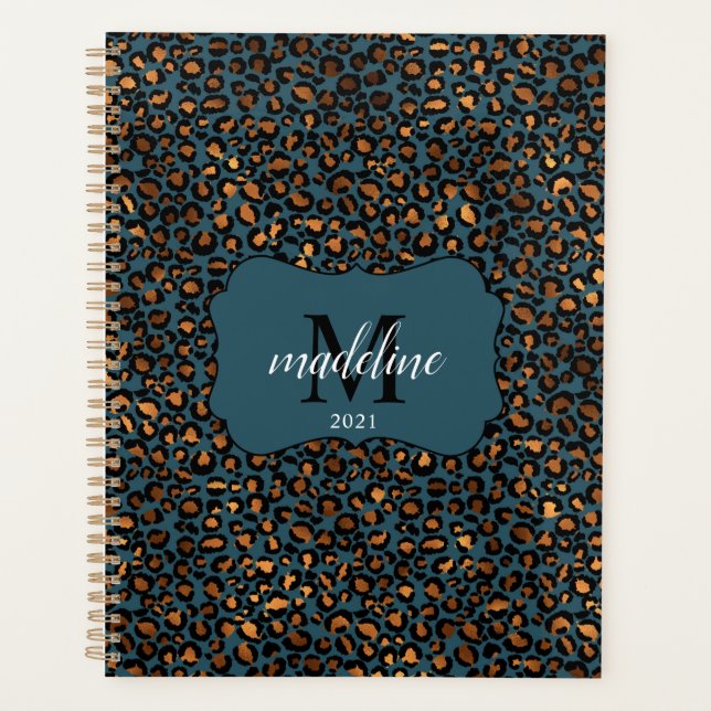 Agenda Planner Mongorammed Patrón de Leopardo de la Moda  (Anverso)