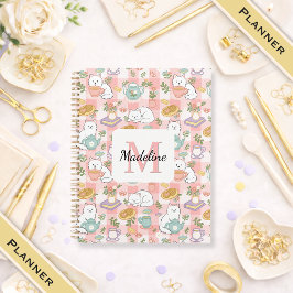 Agenda Planner Monogram Tea & Bookish Cats Pink